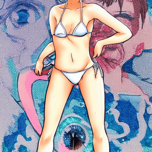 AI generated: full body Beautiful Pin up girl  like emma watson wearing a small bikini pin-up, large anime eye, ,s...