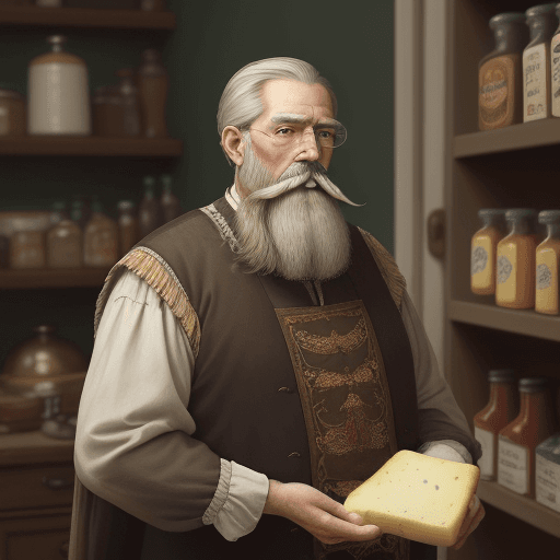AI generated: The image is old oil painting style features an older man, with a mustache and abeard,  He is a king...