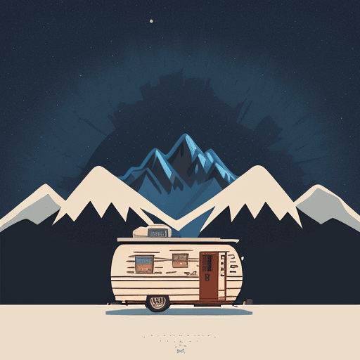 AI generated: T shirt design A 2D flat illustration of a "Adventure Awaits" - A whimsical illustration of a mounta...