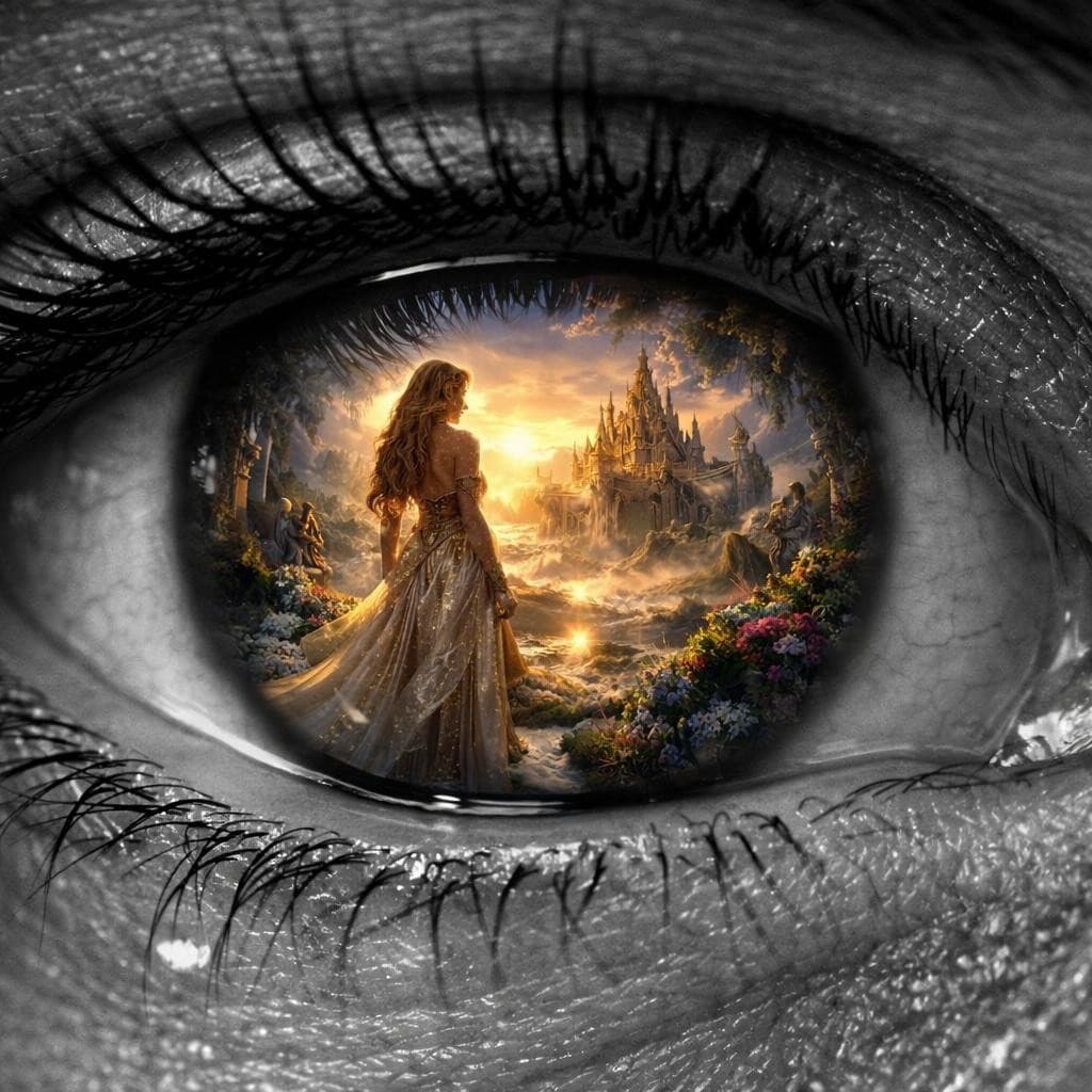 AI generated: in the eye of the beholder, the eye is in black and white, but the beauty is in color
