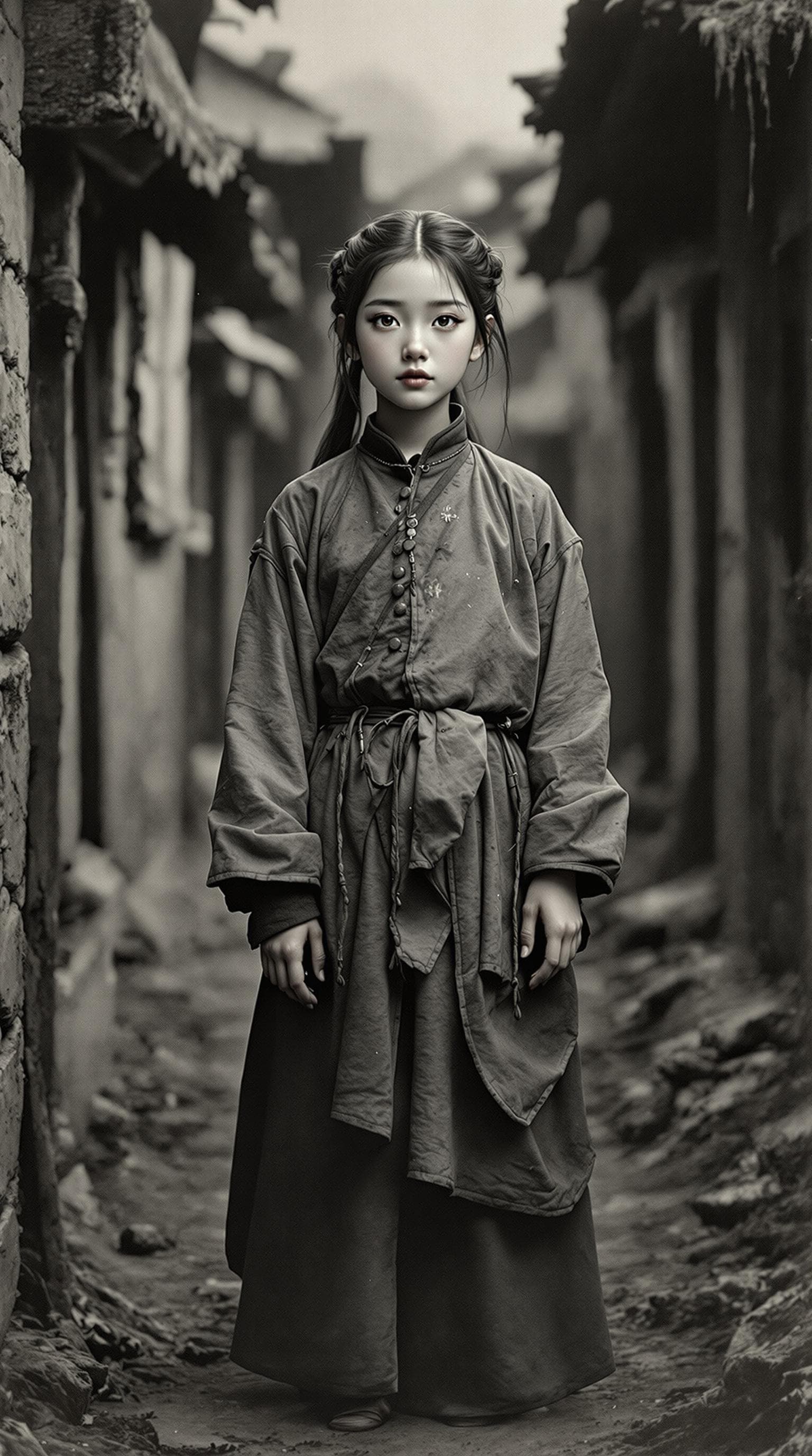 AI generated: a professional vintage black and white photo of a exceptionally of the most beautiful Chinese girl (...