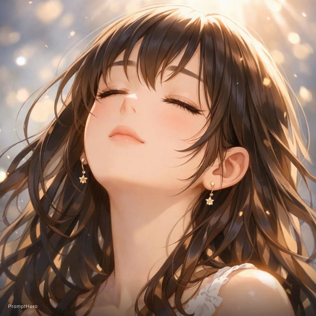 AI generated: create the pucteur  gril anmi  close aey  look up  