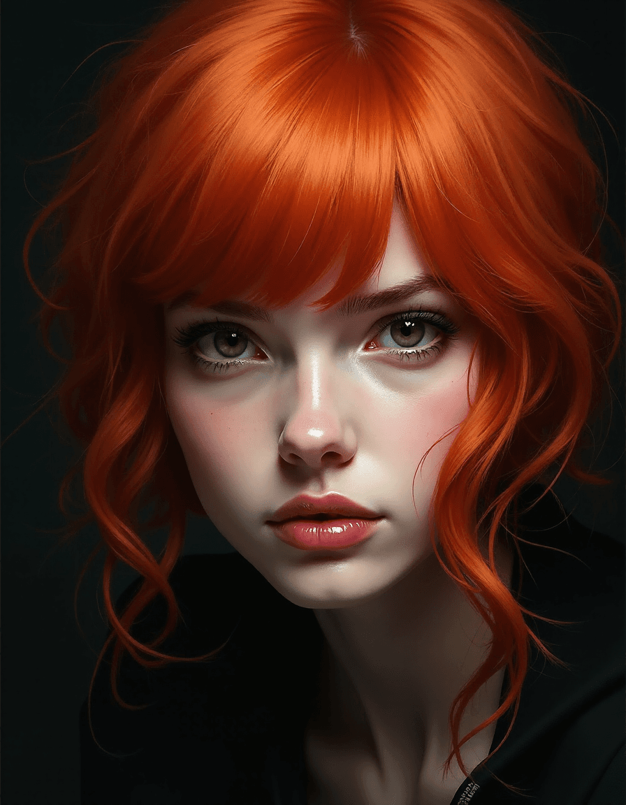 AI generated: digital oil painting of a redhead face, multidimensional layers, hard edge painter, hyperdetailed pa...