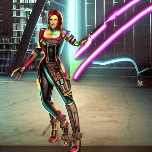 AI generated: triss merigolg in full body Makes a spell versus robots in big city, Makes a spell against robots on...