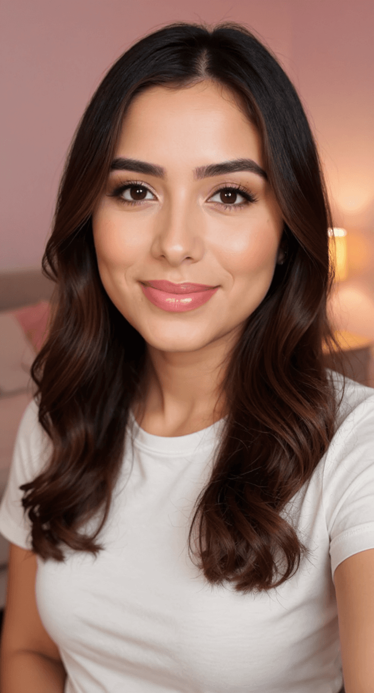 AI generated: A hyper-realistic portrait of a beautiful Latina woman with long brown hair and soft makeup, wearing...
