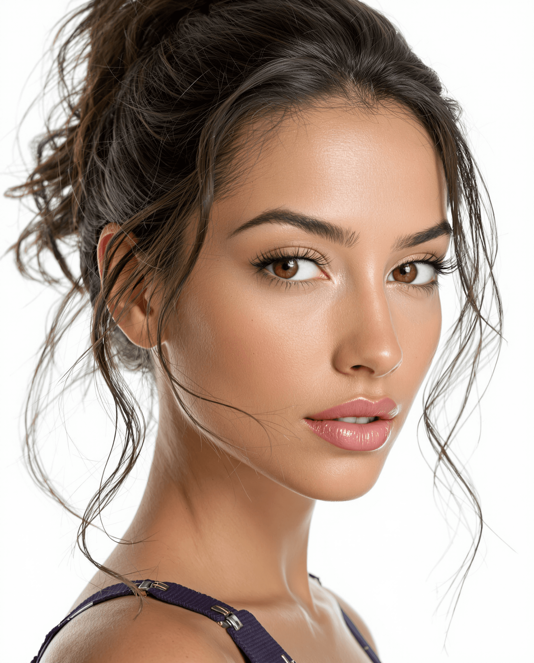 AI generated: A hyper-realistic, ultra-detailed front-view image of a stunning brunette woman with deep brown eyes...