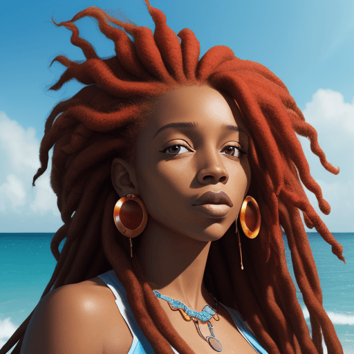 AI generated: a woman with ith red dreadlocks in wind, in the style of pop inspo, hyper-realistic water, animated ...