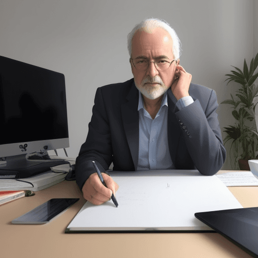 AI generated: crear una imagen de un directivo de mediana edad en su escritorio desesperado por tener que cerrar l...