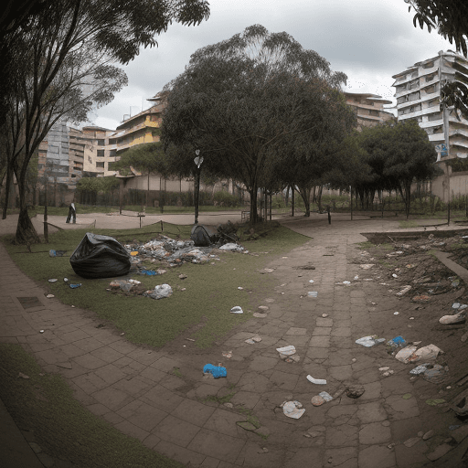 AI generated: small neighborhood park in very poor condition with garbage and lack of maintenance in bogota colomb...