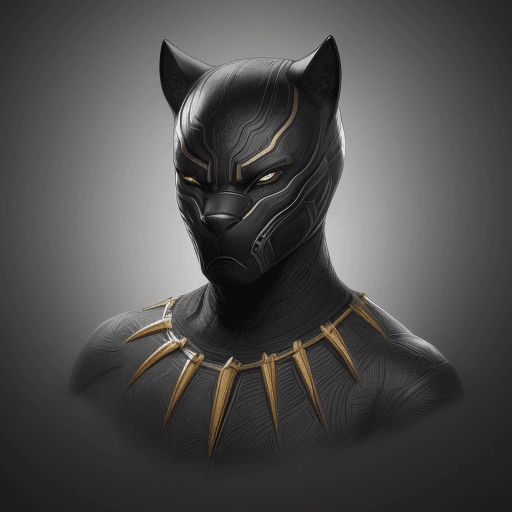 AI generated: black panther animal head, commercial fantasy painting in art gallery, in the style of detailed char...