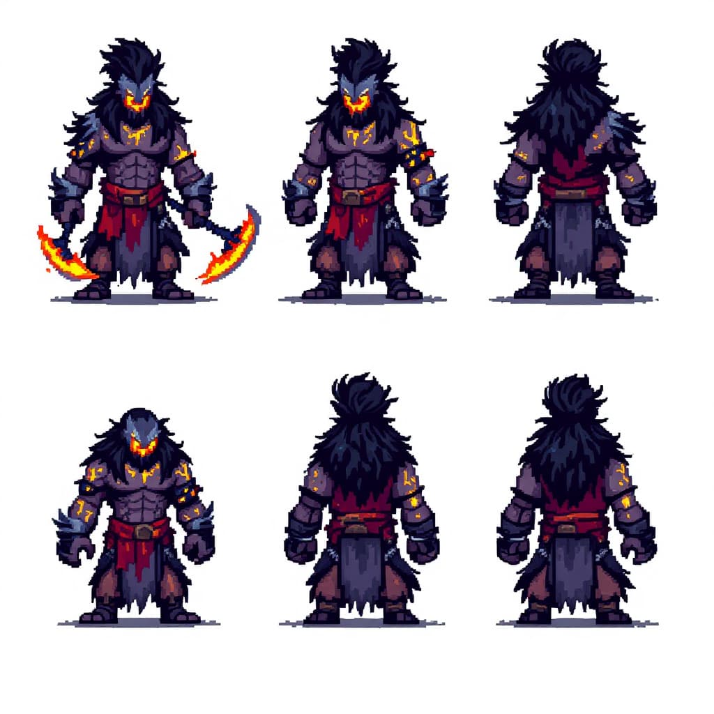 AI generated: Pixel art sprite sheet of a Bloother warrior in 32x32 resolution, designed for a top-down RPG style ...