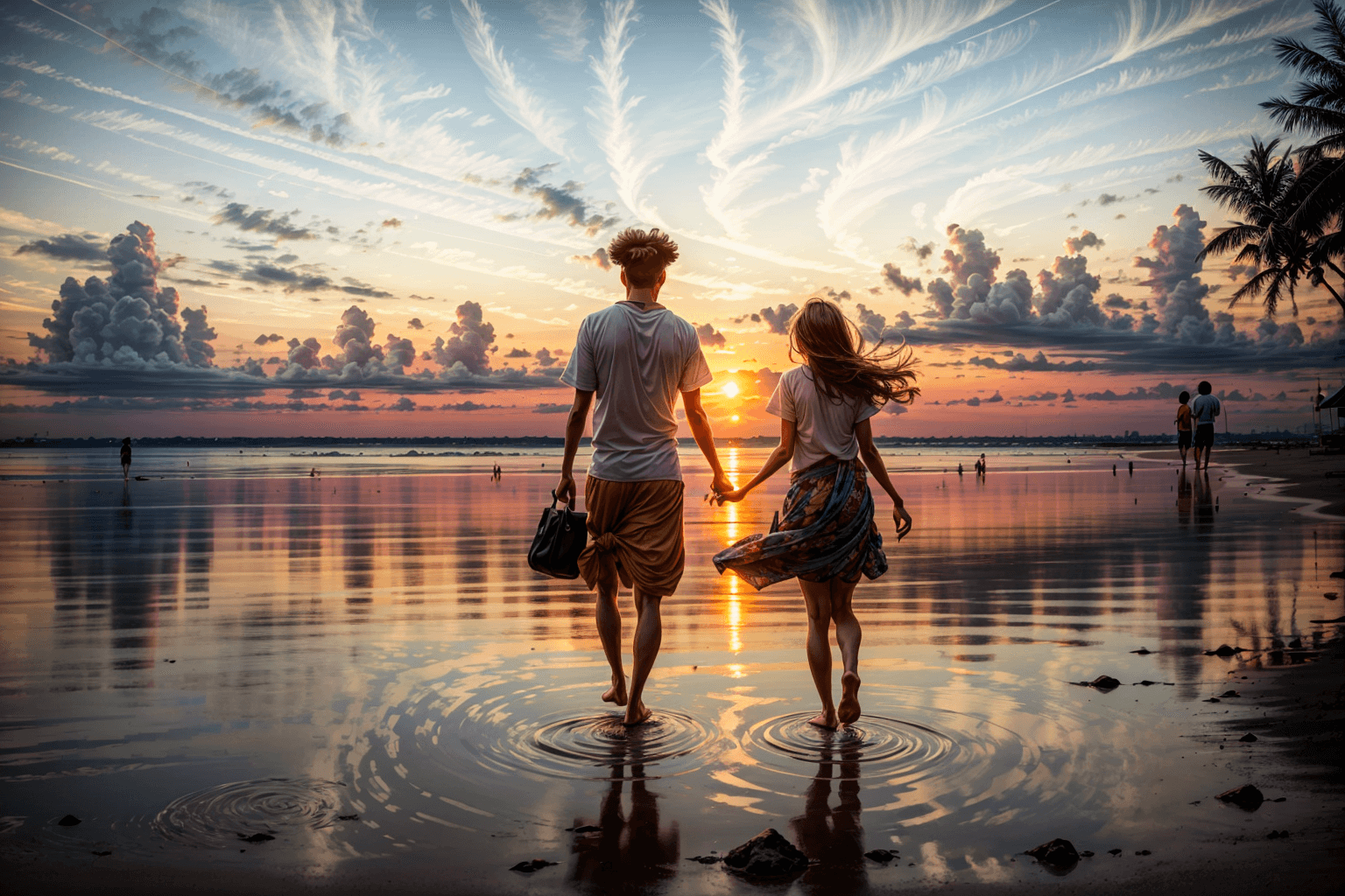 AI generated: Silhouette Sunset: Head to the beach in the late afternoon and capture the stunning silhouettes of p...