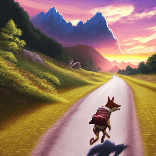 AI generated: hyper realistic, anime, anthropomorphic male dog, running, speed, fast, backpack, travel, trip, rush...