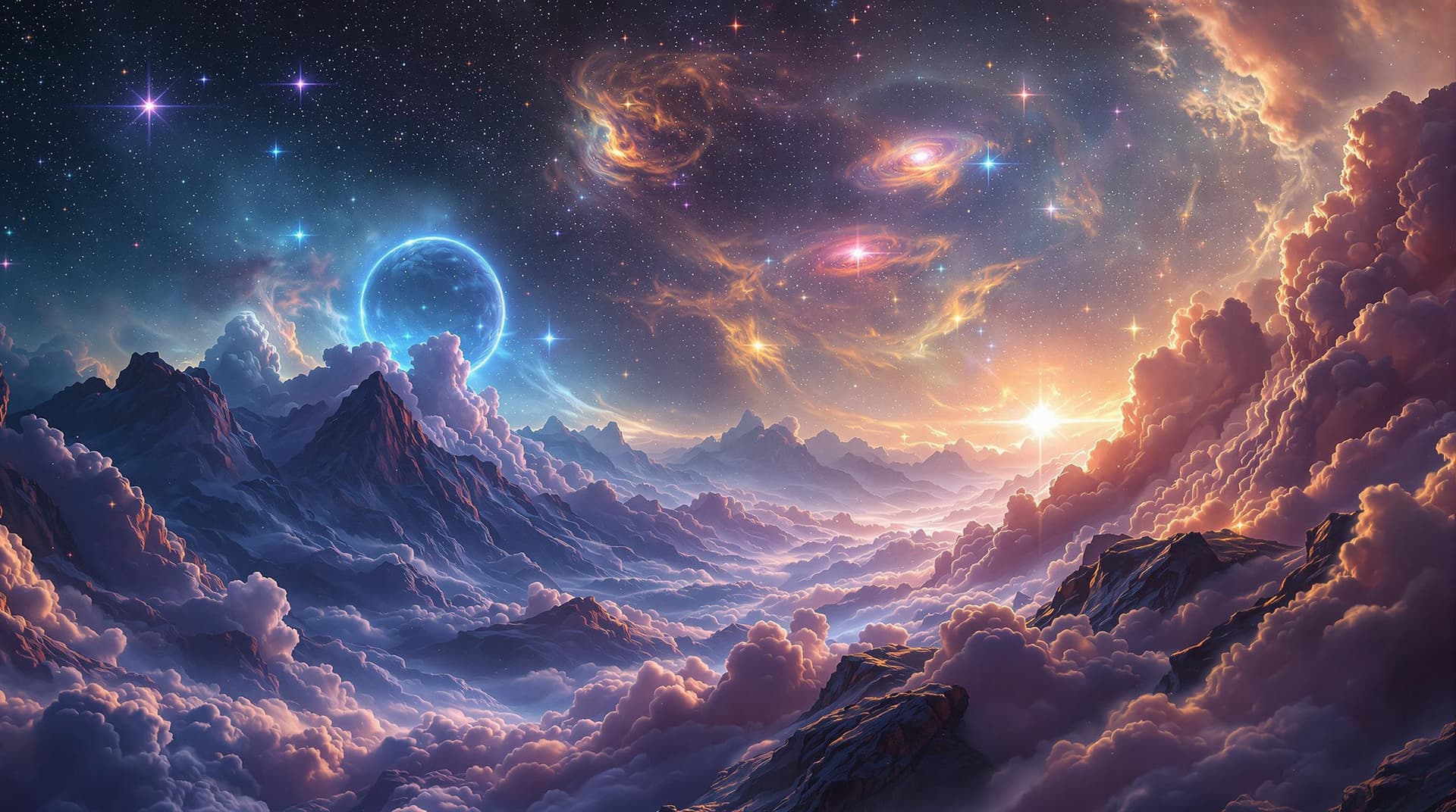 AI generated:  wonderful surreal a starry valley landscape full of cosmic phenomena in ultra close up view, made w...