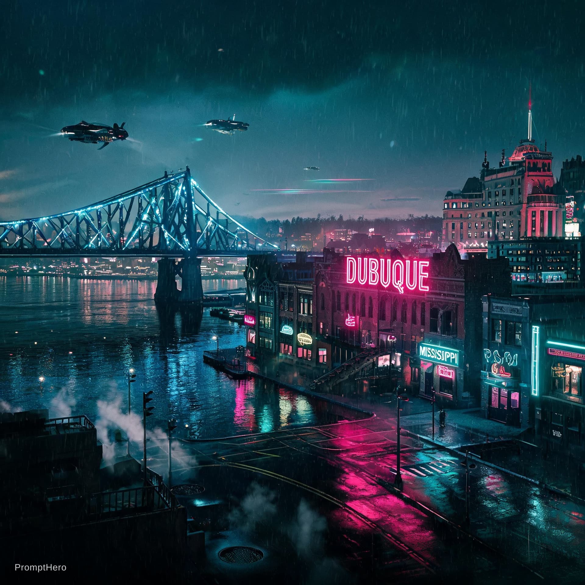 AI generated: blade runner style portrait of dubuque, iowa