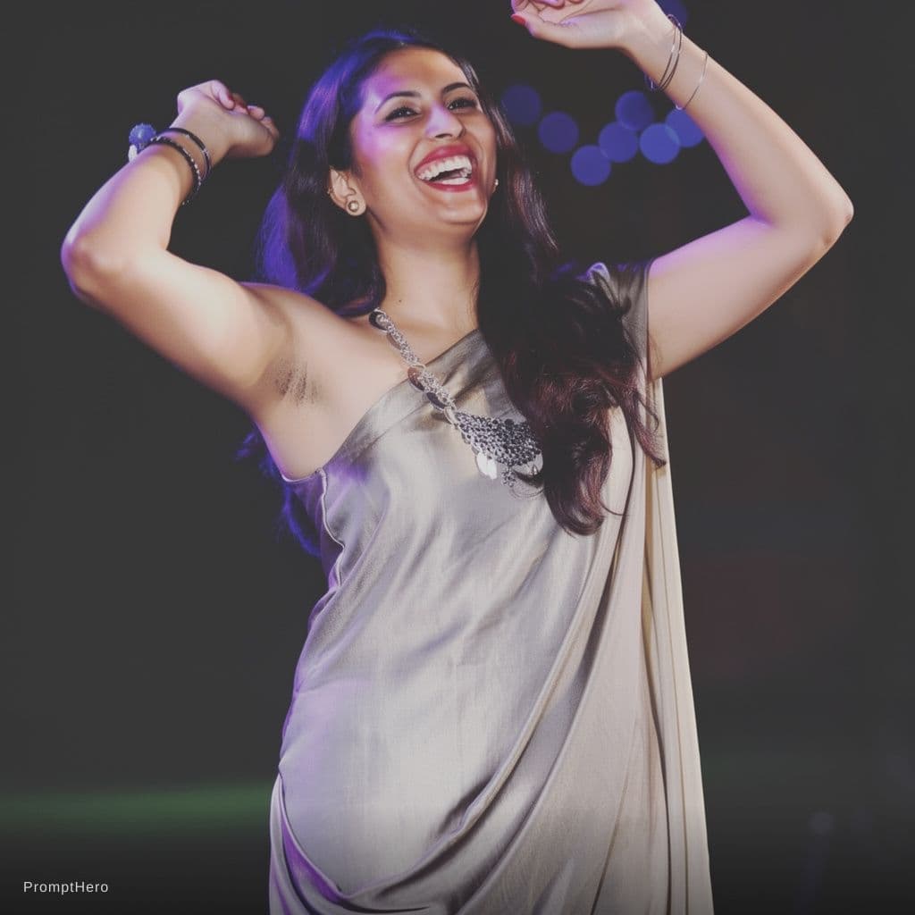 AI generated: Rising her hand to see her underarms pit