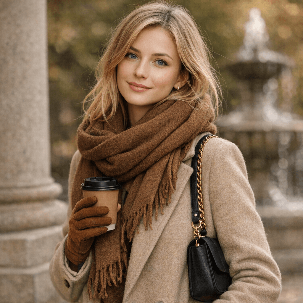 AI generated: {
  "title": "Warm Autumn Portrait",
  "intent": "Create a cozy, natural outdoor portrait featurin...
