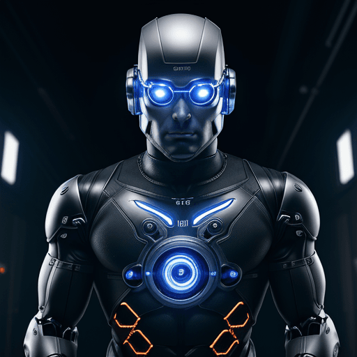 AI generated: cybernetic robot athletic young, robotic arm, robotic leg, robotic armor, robotic face, male, cyberp...