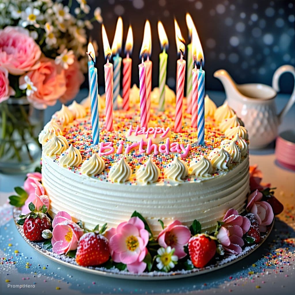 AI generated: happy birthday pictures, flowers, cake