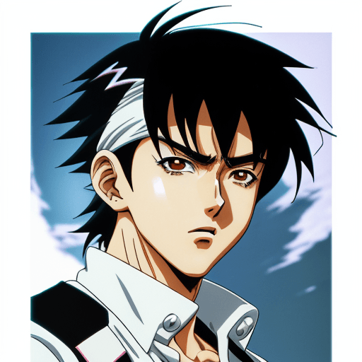 AI generated:  retro anime boy, takumi fujiwara from initial d, black hair, white shirt, 8 0 s anime art style, an...