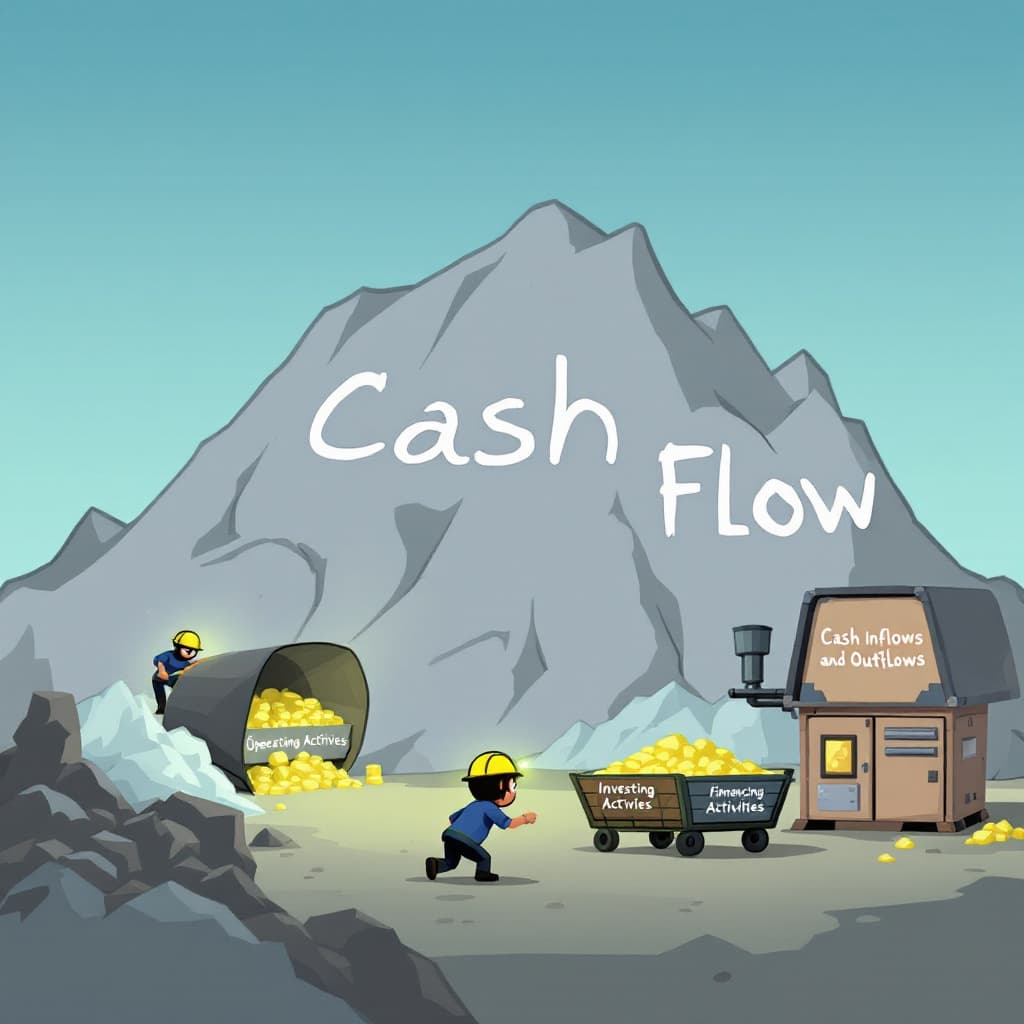 AI generated: **Mining for Cash Flow**  
Tiny miners with glowing helmets are digging into a massive mountain labe...