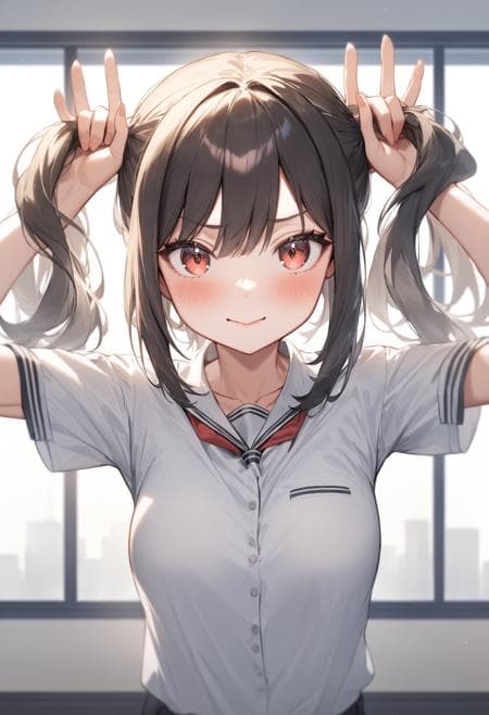 [SDXL&Pony] bunching hair / twintails / 手ツインテール / 両手にツインテ