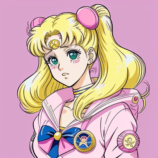 AI generated: anime girl with blonde hair and a jacket with a pink background, sailor moon style, sailor moon aest...