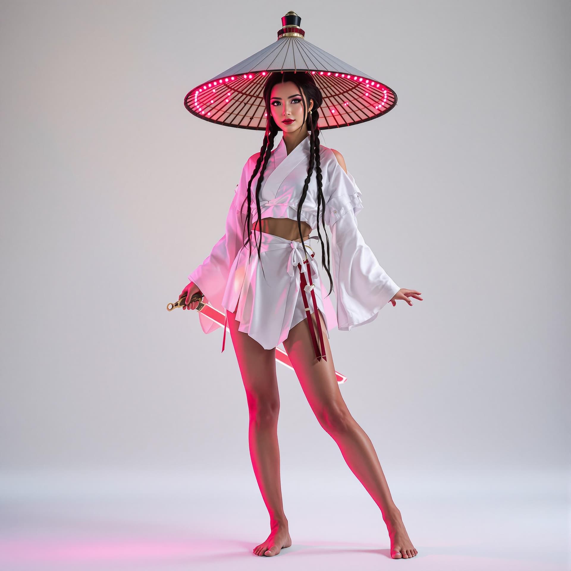 AI generated: Full-length portrait of a beautiful and captivating warrior with a proud and determined expression. ...