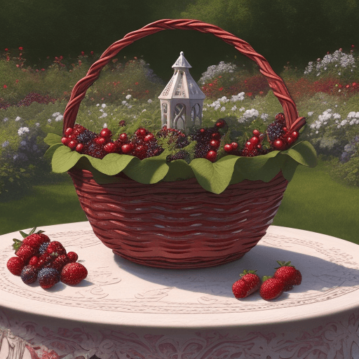 AI generated: Victorian basket of berries: strawberry, blackberry,orranges and cranberry, extremely detailed and r...