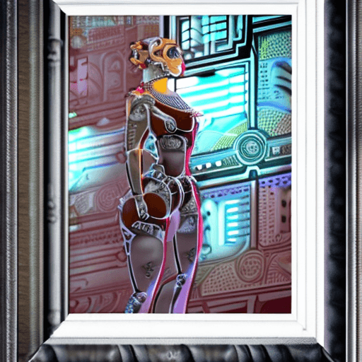 AI generated: thick woman on kitchen with intricate detailed frame around the outside | side profile of cyberpunk ...