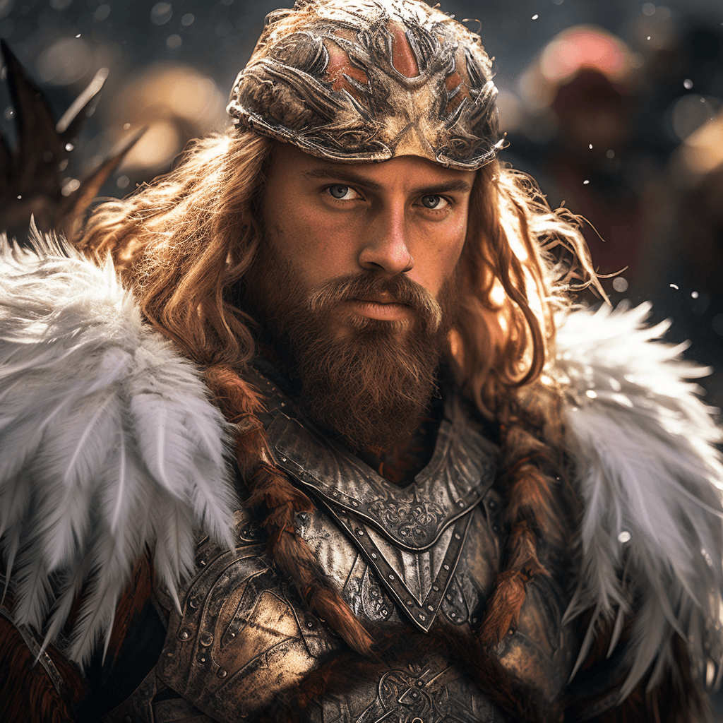 AI generated: a picture of girl viking lifestyle, standing with her friends, purple hair, epic, front face, closeu...