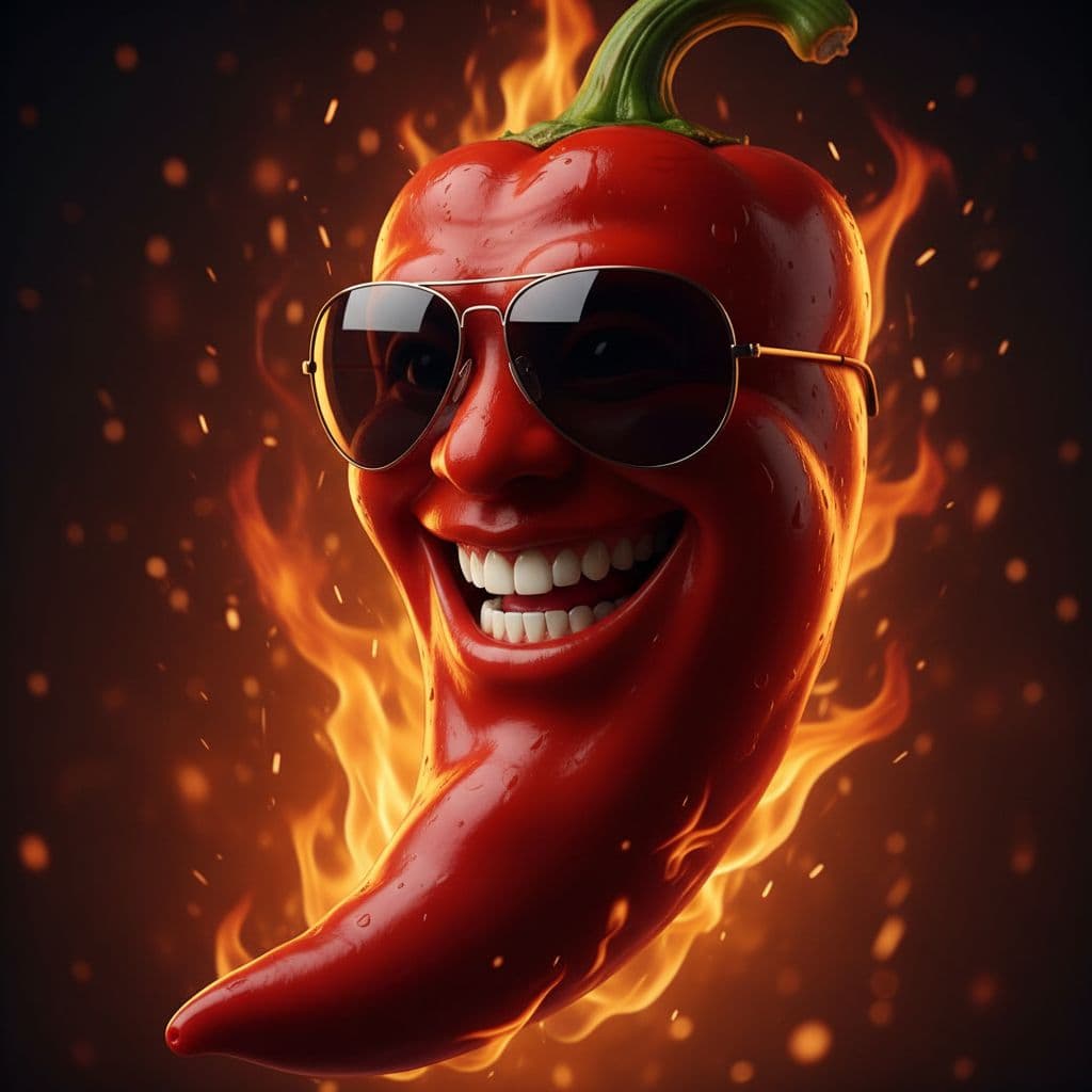 AI generated: Ultra-realistic photo of an anthropomorphic chili pepper with a glossy red surface, smiling with hum...