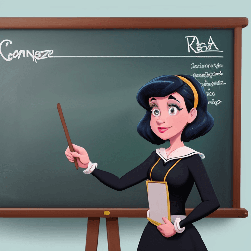 AI generated: Create an animated Disney-style scene featuring a kind teacher standing in front of a chalkboard tha...