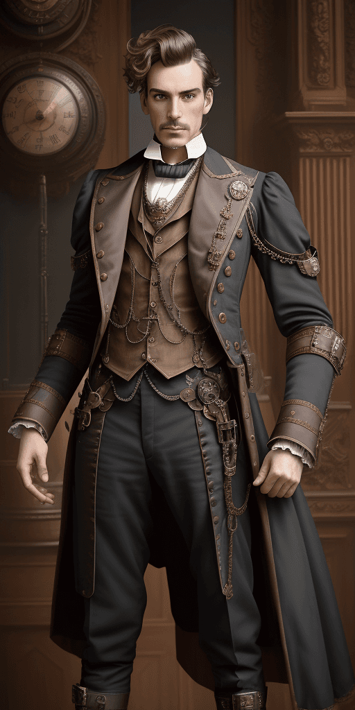 AI generated:  Victorian era,(steampunk theme), centered, official artwork, (a man:1.5), random hair, steampunk su...