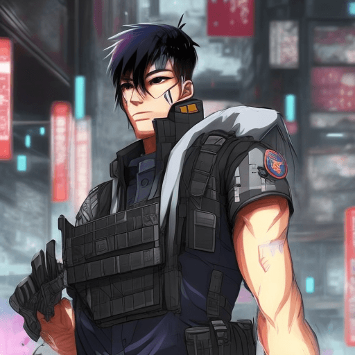 AI generated: Shikagami Soldier Male in the Cyberpunk universe anime