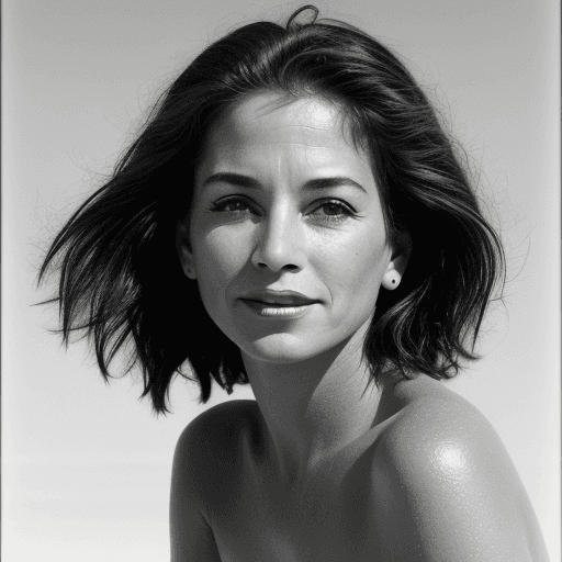 AI generated: Perfect Portrait of a beutiful woman  Herb Ritts style blurred background  reduced colors Nikon blac...