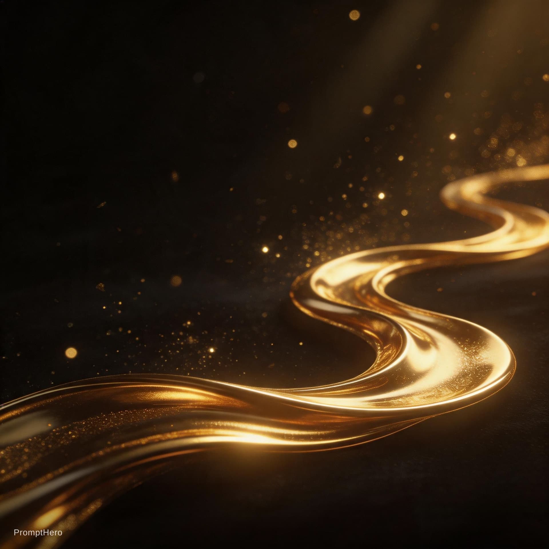 AI generated:  golden emotion and liquid elegance. From complete darkness, flowing streams of hyper-realistic liqu...