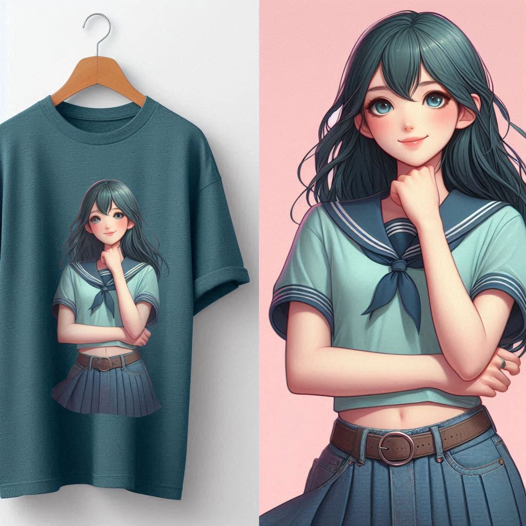 AI generated: t-shirt mockup, color heather deep teal, catalog photo, inspiration from OffWhite, digital art, insp...