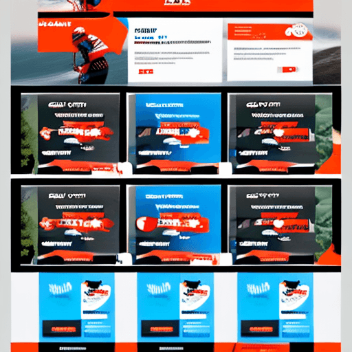 AI generated: UI/ux design for ski eshop website, the brand colours are light blue, white, red and orange the webs...