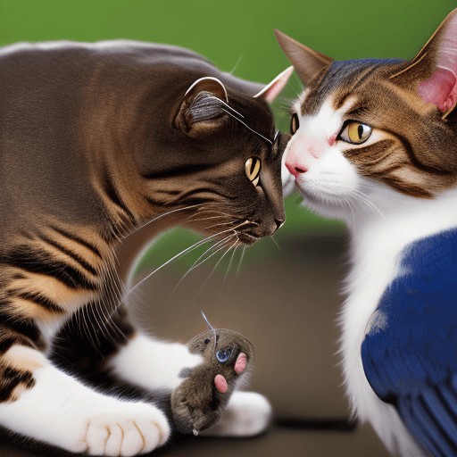 AI generated: High resolution photography of a cat playing with a bird 