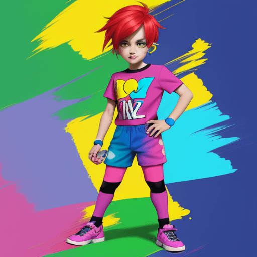 AI generated: 6 year old cartoon boy in colorful gear, airbrush art, full view, pop art color palette, ultra hd, c...
