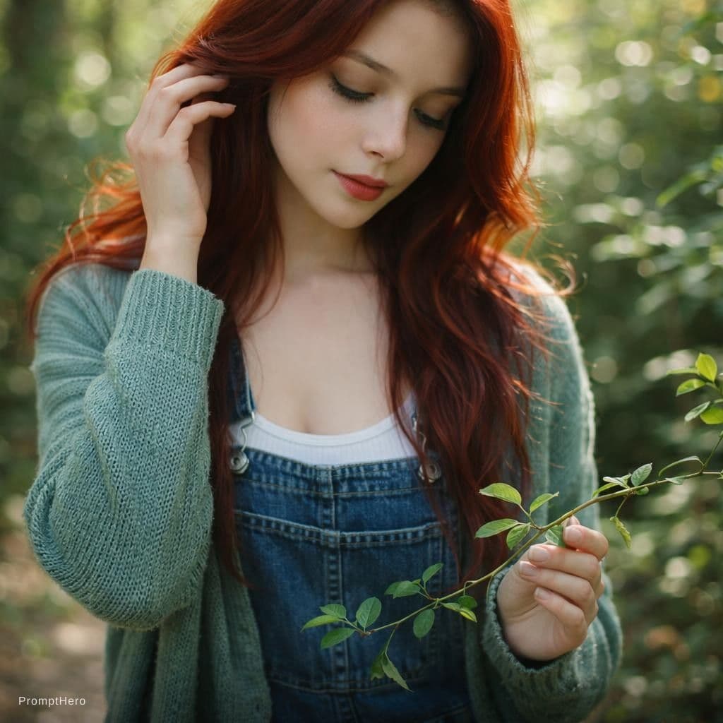 AI generated: A photorealistic portrait of a fit adult woman with long, flowing red hair, standing in a sun-dapple...