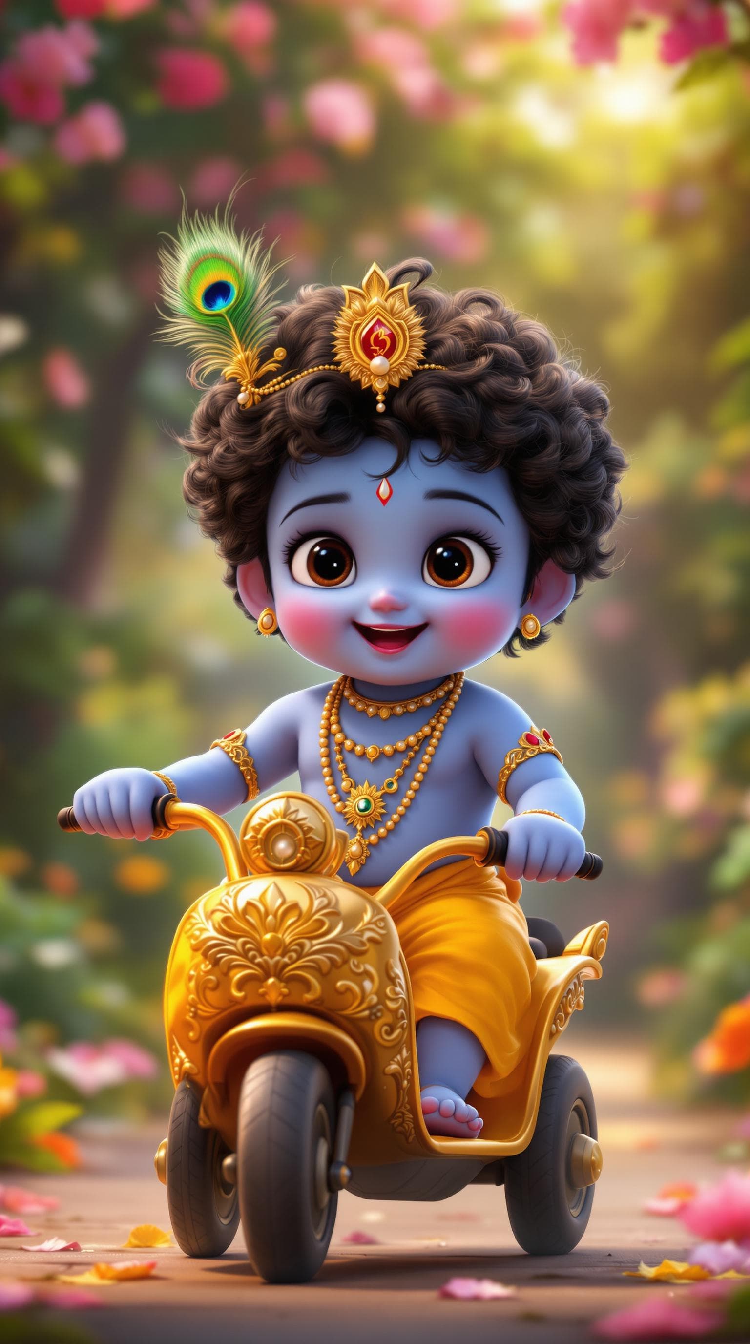 AI generated: "A charming and adorable Bal Gopal (baby Krishna) with curly dark hair, big expressive eyes, and a r...