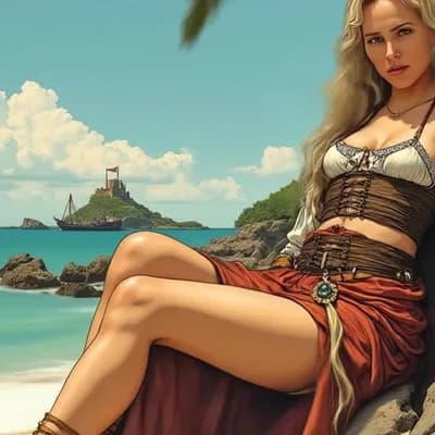 AI generated video: a breeze off the ocean affects everything in the picture and the hair and clothes. as the waves cras...