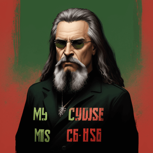 AI generated: Green-red background with the theme black russia with the dude cj with the inscription mr hibar