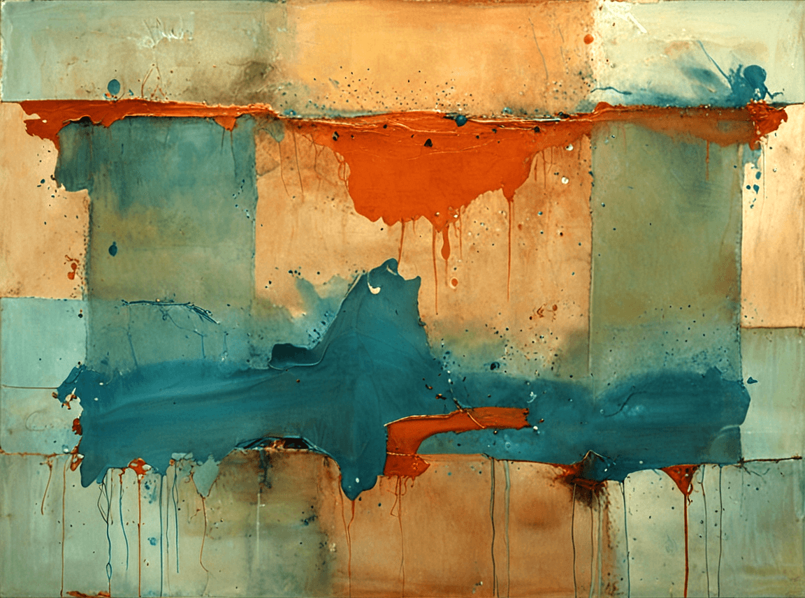 AI generated: a painting with orange and blue colors, an abstract painting by Ronnie Landfield, pinterest, lyrical...