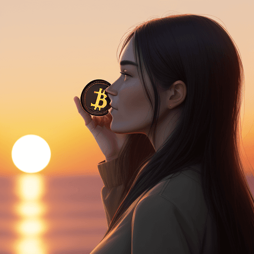 AI generated: picture ultra realistic woman holding a bitcoin coin sunset side view --ar 4:6 --v 6.0