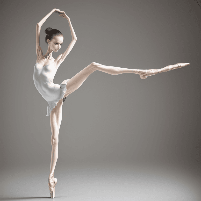 AI generated: very skinny slender ballerina standing on pointes