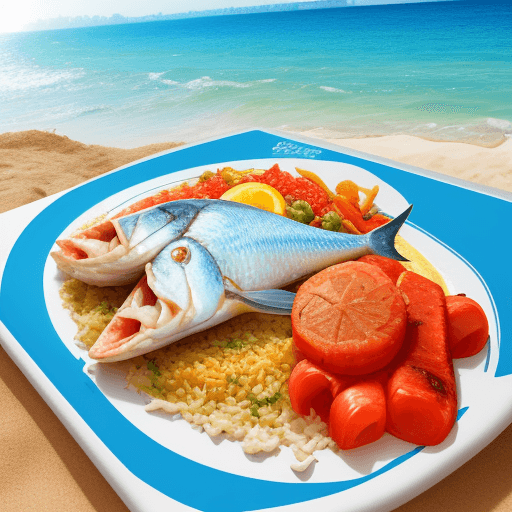 AI generated: logo mediterranean food, beach, sun and fish, without letters