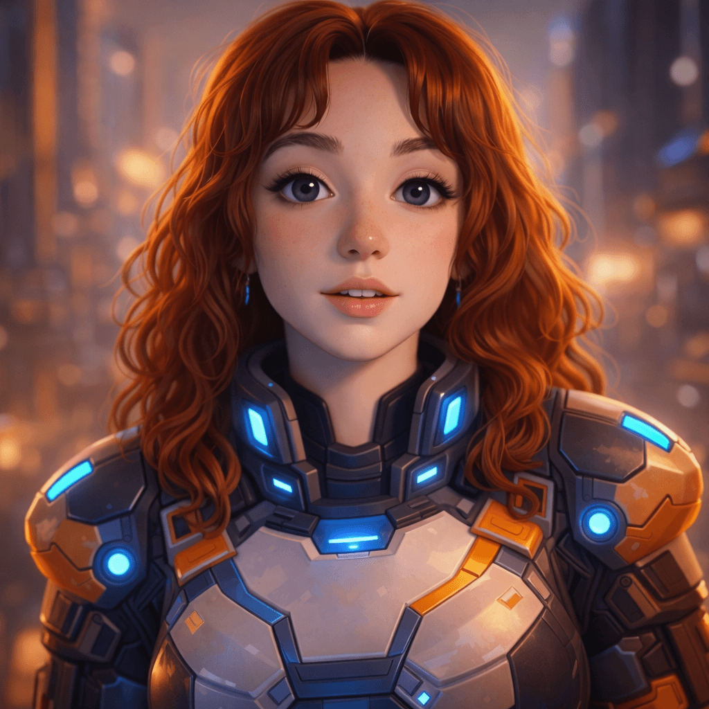 AI generated: Create a waist-up portrait of a young woman based strictly on the facial features of the provided ph...